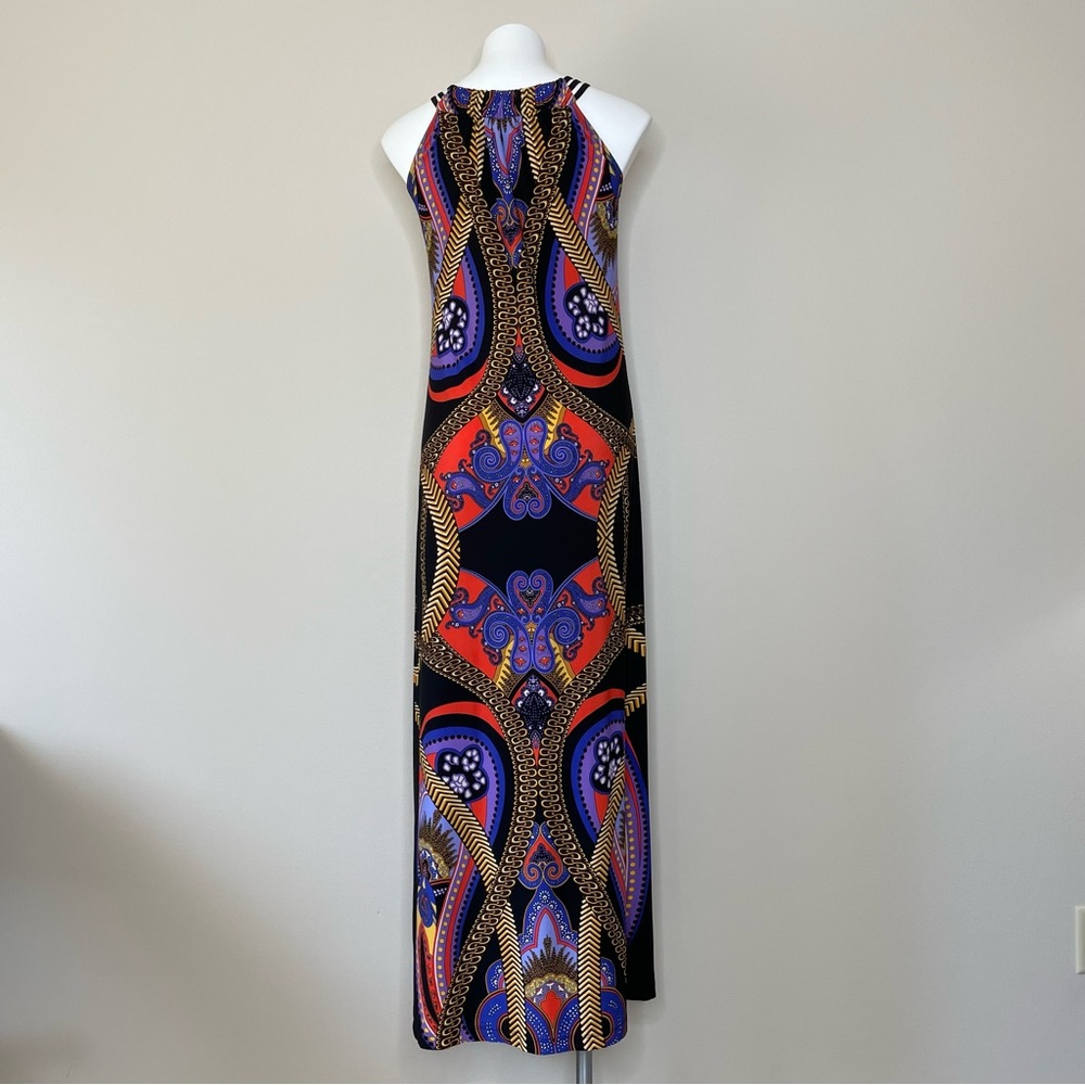 Emma & Michele Bold Black and Purple Patterned Sleeveless Boho Maxi Dress - Picture 2 of 6